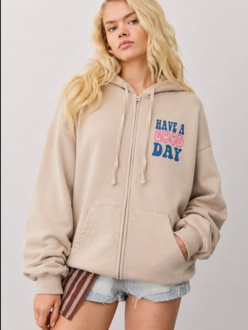VINTAGE BRAND HAVE A GOOD DAY OVERSIZED ZIP HOODIE - Picture 2 of 8